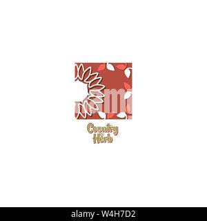 Geometric stylized round daisy or sun flower flowerhead & leaf shaped pattern border with the words Country Flowers written below it. Stock Vector