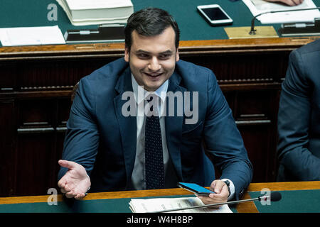 Roma, Italia. 23rd July, 2019. Foto Roberto Monaldo/LaPresse23-07-2019 Roma Politica Camera dei Deputati - dl Sicurezza bis Nella foto Carlo Sibilia Photo Roberto Monaldo/LaPresse 23-07-2019 Rome (Italy) Chamber of Deputies - Law decree on Security In the pic Carlo Sibilia Credit: LaPresse/Alamy Live News Stock Photo