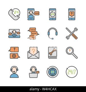 Call center and support in colorline icon set.Vector illustration Stock Vector