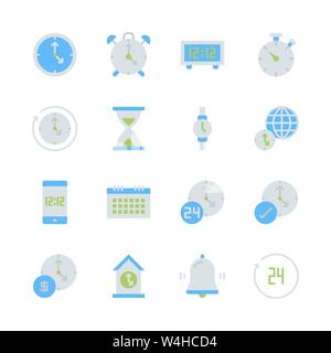 Time and clock in flat icon set design.Vector illustration Stock Vector