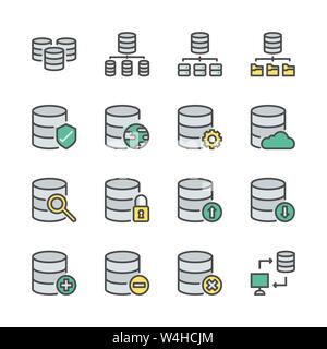 Database system icon set  in  colorline  design..Vector illustration Stock Vector