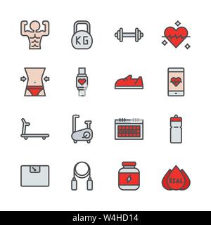 Fitness related in colorline  icon set.Vector illustration Stock Vector