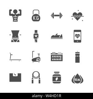 Fitness related in glyph  icon set.Vector illustration Stock Vector