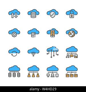 Cloud technology icon set in  colorline design..Vector illustration Stock Vector