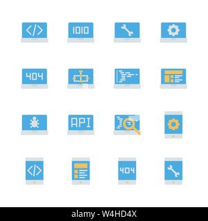 Programming and coding in flat icon set.Vector illustration Stock Vector