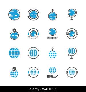 Global related in glyph icon set.Vector illustration Stock Vector