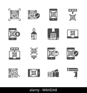 Qr code related in  glyph icon set.Vector illustration Stock Vector