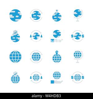 Global related in flat icon set.Vector illustration Stock Vector
