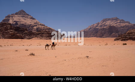 Bedouin with camel in the middle of Wadi Rum Desert in Jordan Stock Photo