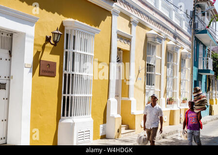 Colombia Cartagena Old Walled City Center historic centre Casa Maria boutique hotel restored colonial home architecture facade adult adults man Stock Photo