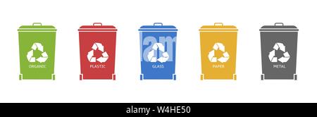 Recycle bins. Colorful recycle container set, Waste sorting and recycling Stock Vector