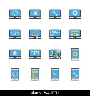 Programming and coding in colorline icon set.Vector illustration Stock Vector