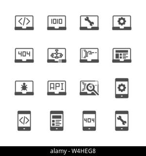 Programming and coding in glyph icon set.Vector illustration Stock Vector