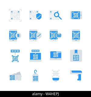 Qr code related in  flat icon set.Vector illustration Stock Vector
