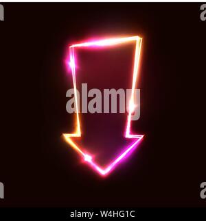 Neon glowing arrow pointer sign on dark red Stock Vector