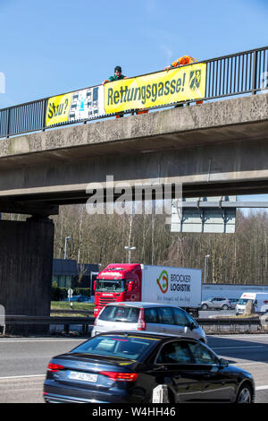 Poster campaign for the rescue lane in the event of traffic jams on motorways, in NRW, 250 banners hang on motorway bridges to sensitise road users to Stock Photo