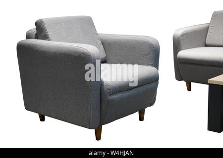Gray single sofa in modern style isolated on white. Stock Photo