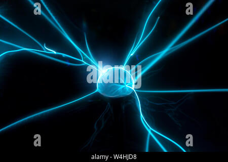 A plasma ball Image of Electric plasma education center. Stock Photo