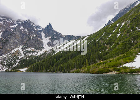 Lake in mountains. Morskie Oko Sea Eye Lake is the most popular place in High Tatra Mountains, Poland Stock Photo