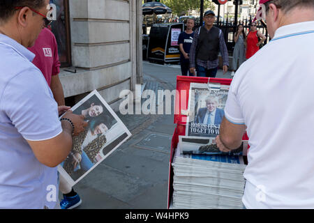 On the day that the Conservative Party elects its leader and the country's Prime Minister, Boris Johnson appears on the front page of the London newspaper The Evening Standard, on 23rd July 2019, in Westminster, London, England. Stock Photo