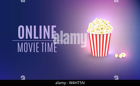 Online movie time. Pop corn cinema concept. Stock Vector