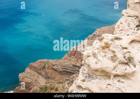 Volcanic rock formations at Santorini on west  coast, Cyclades, Aegean sea, Greece Stock Photo