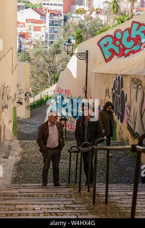 Extensive graffiti on Caracol da Graça, a steep pedestrian lane in Graça, Lisbon, Portugal Stock Photo