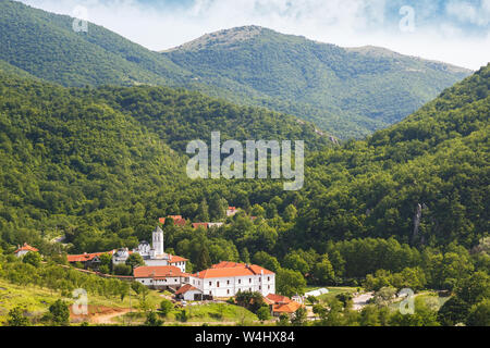 Monastery of Venerable Prohor of Pcinja , one of the oldest Serbian monasteries, 11th century, aerial view Stock Photo