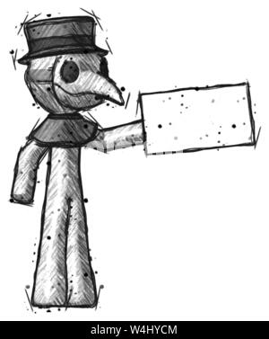 Sketch plague doctor man holding large envelope. Stock Photo