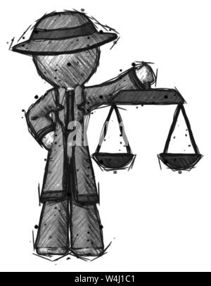 Sketch detective man holding scales of justice. Stock Photo