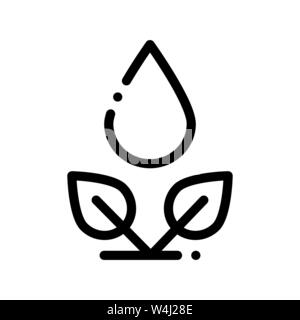 Drop Watering Leaves Bush Vector Thin Line Icon Stock Vector