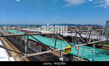 Omagari Station. A railway station in Daisen city, Akita Prefecture, Japan. Daisen city is famous by the 'Omagari Fireworks Festival' Stock Photo