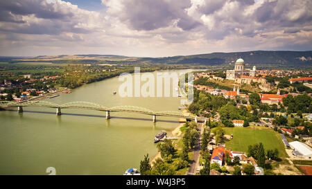 View from Esztergom Basilica is an ecclesiastic basilica in Esztergom, Hungary, the mother church of the Archdiocese of Esztergom-Budapest, and the se Stock Photo