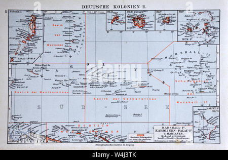 1900 Meyer Map of German Colonies in South Pacific Stock Photo