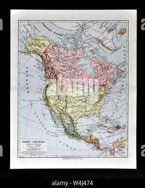 1900 Meyer Map of North America showing Canada, the United States, Mexico, Alaska and West Indies Stock Photo