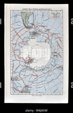 1900 Meyer Map of Antarctica Showing Early Exploration Routes Stock Photo