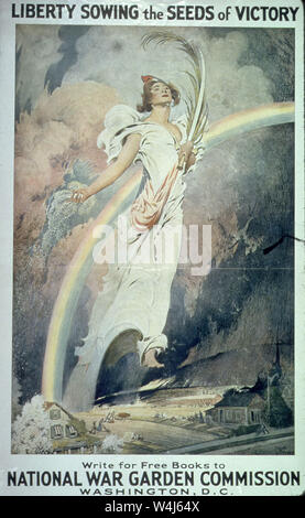 Wartime poster, Liberty Sowing the Seeds of Victory. Write for Free Books to National War Garden Commission, 1918 Stock Photo
