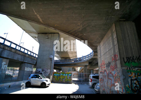 Concrete flyovers in the port area of the Italian city of Pescara. Stock Photo