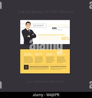 Gift Certificates. Business document templates. Business man smiling. Vector. Stock Vector