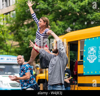 Street performers at Sheffield Tramlines 2019 perform live shows in the city Stock Photo