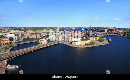 Scenic aerial panoramic view of Stockholm's Old Town (Gamla Stan) and surrounding skyline, Sweden Stock Photo