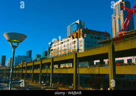 Seattle, Washington, USA (mai 9, 2019) Downtown Seattle,Graphic modern Seattle downtown skyscrapers with blue clear sky. Stock Photo