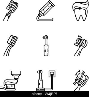 Tooth care icon set. Outline set of 9 tooth care vector icons for web design isolated on white background Stock Vector