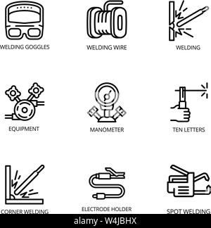 Welder icon set. Outline set of 9 welder vector icons for web design isolated on white background Stock Vector