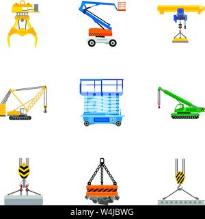 Lift machine icon set. Flat set of 9 lift machine vector icons for web design isolated on white background Stock Vector