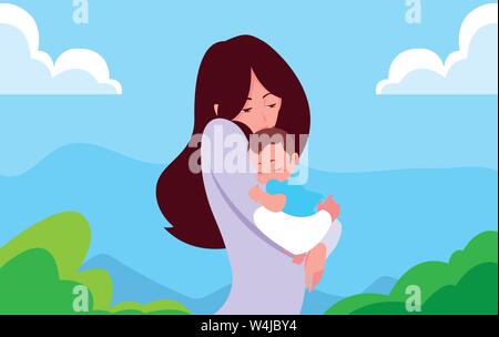 mom carrying his baby in his arms vector illustration Stock Vector