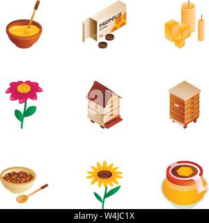 Propolis icon set. Isometric set of 9 propolis vector icons for web design isolated on white background Stock Vector