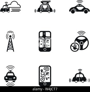 Driverless car icons set. Simple set of driverless car vector icons for ...