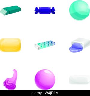 Gum icon set. Cartoon set of 9 gum vector icons for web design isolated on white background Stock Vector