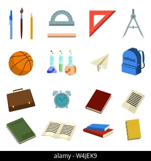 set of icons with school elements on return to school the first of september in flat style in color. Vector illustration Stock Vector